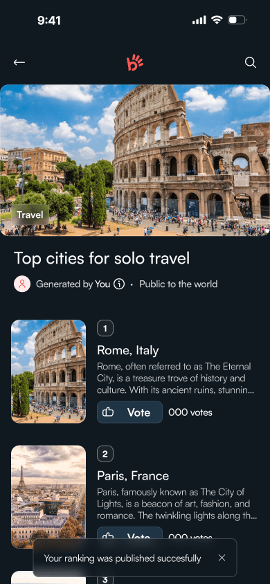 Billionhands community voting screen