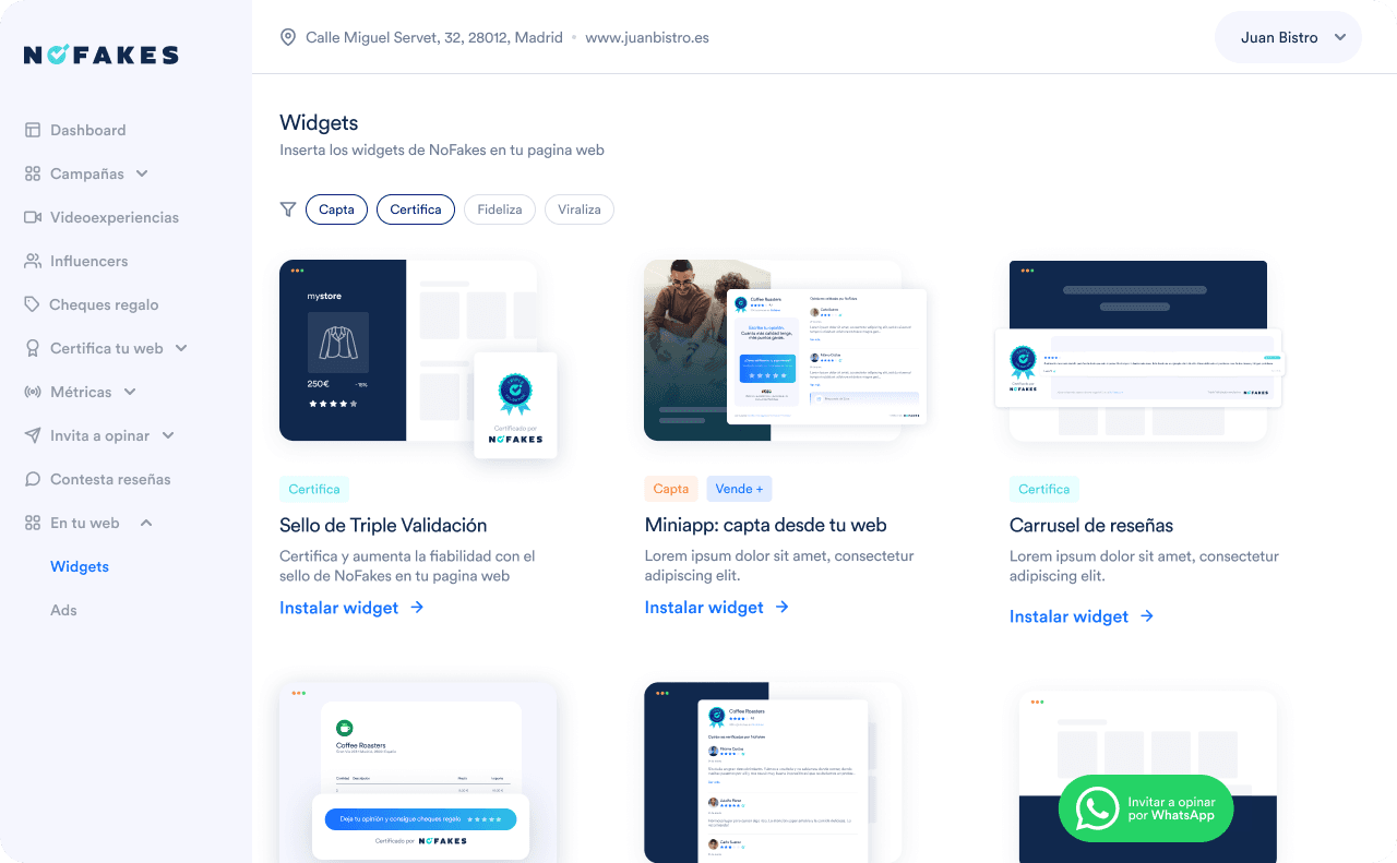 NoFakes business profile screen